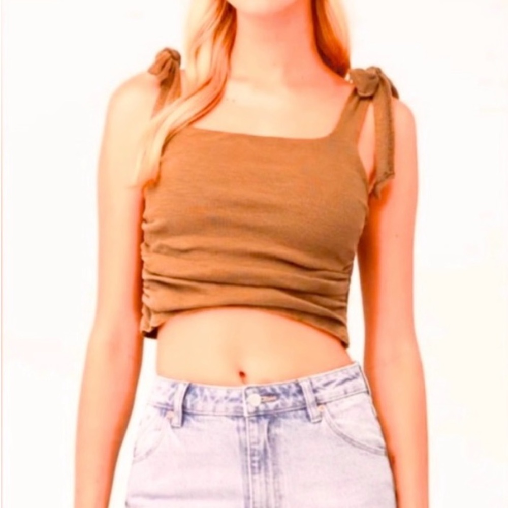 NWOT Free People Boulevard Tan Knotted Strap Tank Top